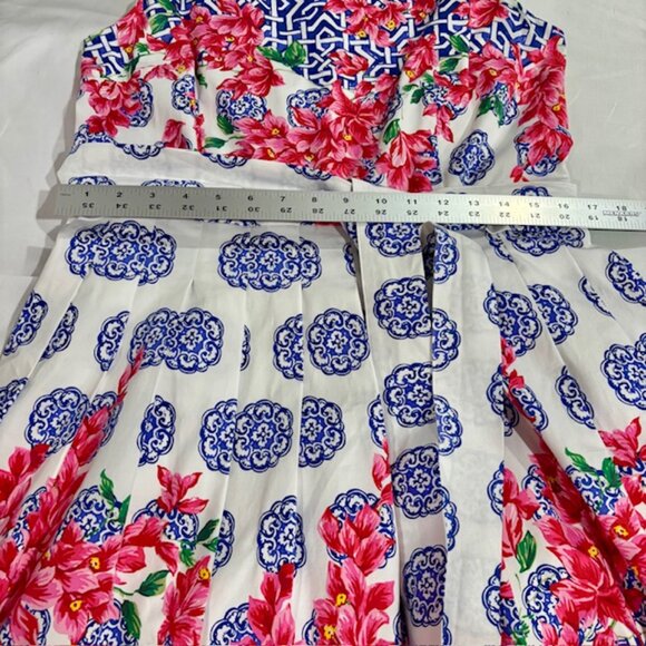 Talbots Women's Mosaic Floral Sateen Pleated Dress Fit Flare Size 12 Sleeveless - Picture 9 of 11